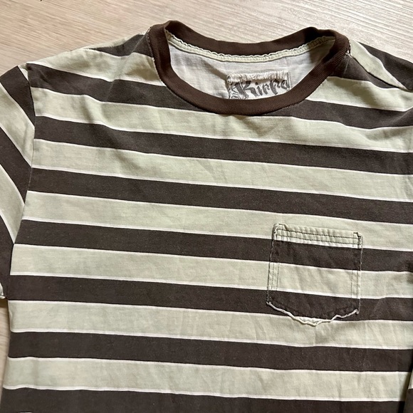 Men's Striped Pocket T-shirt | Brown/Light Stripes | Size Small Casual Comfort - Picture 3 of 8